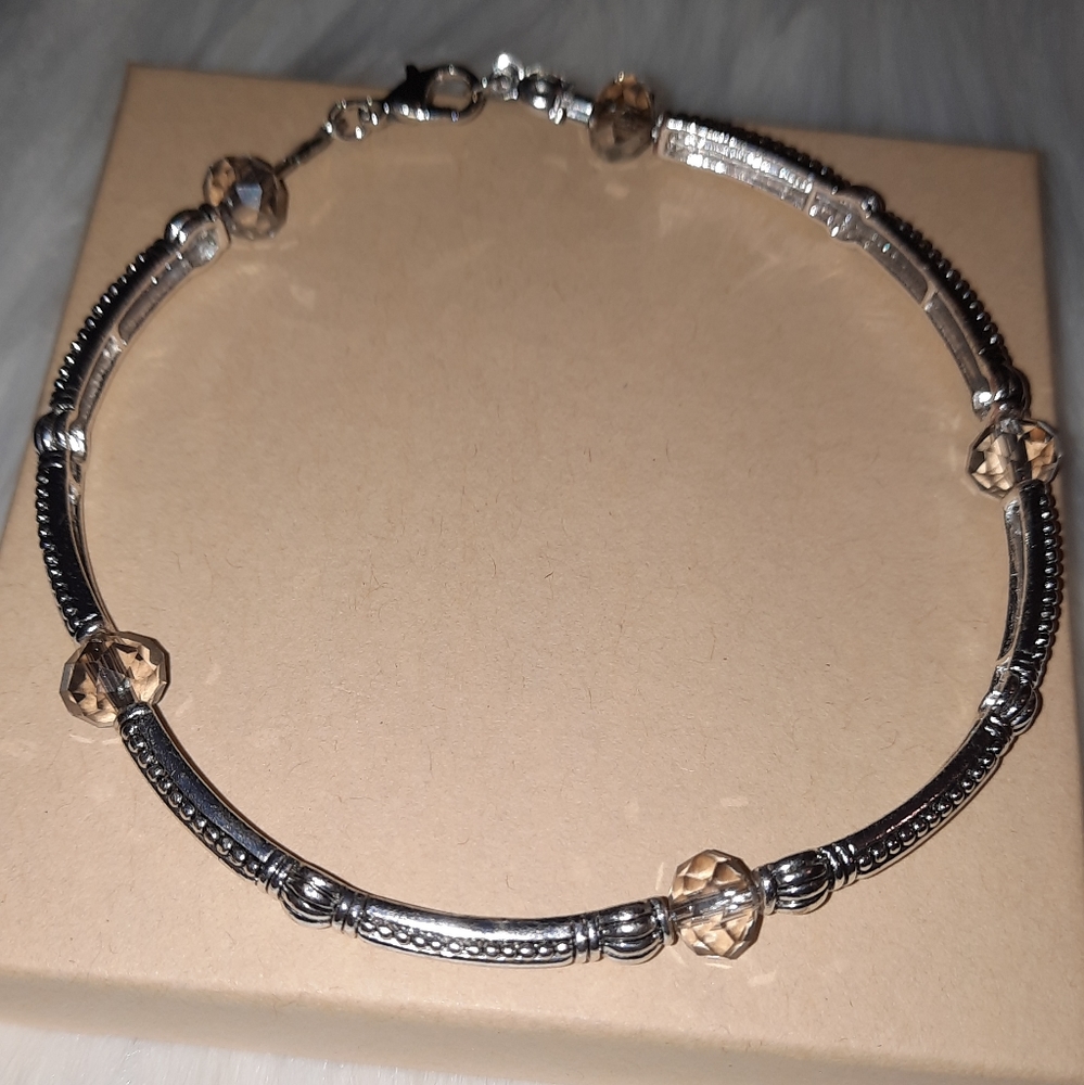 Upcycled silvertone and faceted bead bracelet for larger wrist or anklet